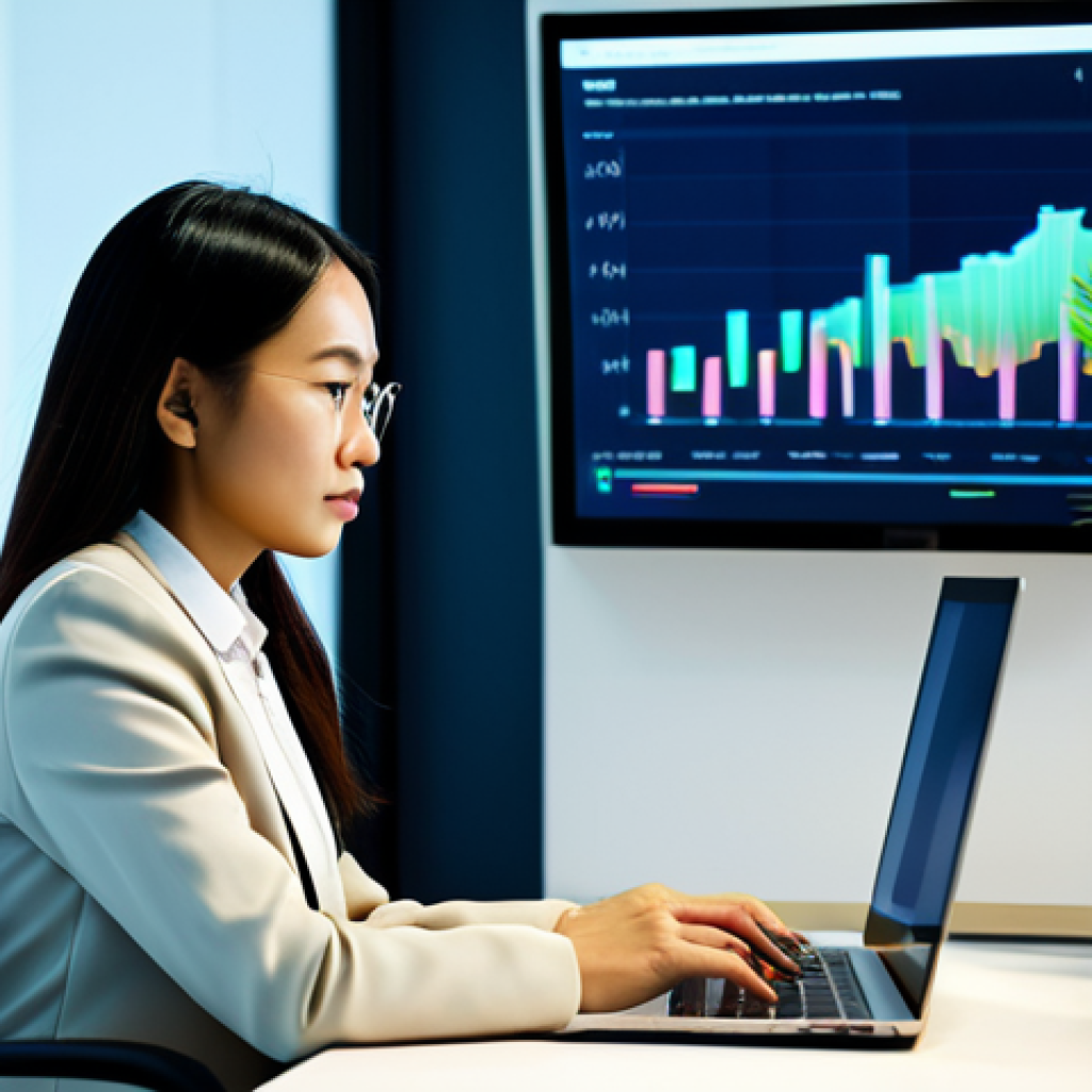 A professional Malaysian woman in modest business attire, late 20s, sitting at a sleek desk in a modern, softly lit office. One hand is near a glowing laptop screen displaying abstract digital data, while the other touches a small potted plant, symbolizing the balance between digital and physical realms. Her expression is thoughtful and poised. The background shows soft, blurred modern office elements. fully clothed, modest clothing, appropriate attire, professional dress, safe for work, appropriate content, perfect anatomy, correct proportions, natural pose, well-formed hands, proper finger count, natural body proportions, professional photography, high quality, family-friendly.