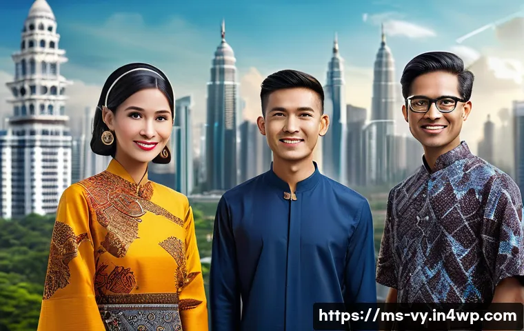포스트휴머니즘의 가능성과 한계 - A futuristic Malaysian urban setting featuring diverse people using advanced wearable technology and...