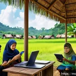Home 19 포스트휴머니즘과 부의 분배 문제 - A vibrant rural Malaysian village scene showcasing diverse community members of various ages engagin...