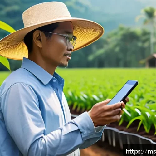 Home 30 포스트휴머니즘의 시스템적 시점 - A futuristic Malaysian farmer using advanced smart agriculture technology in a lush tropical farm se...