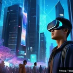 Home 23 포스트휴머니즘 이론의 발전 과정 - A futuristic digital avatar standing confidently in a vibrant Malaysian urban setting at night, wear...