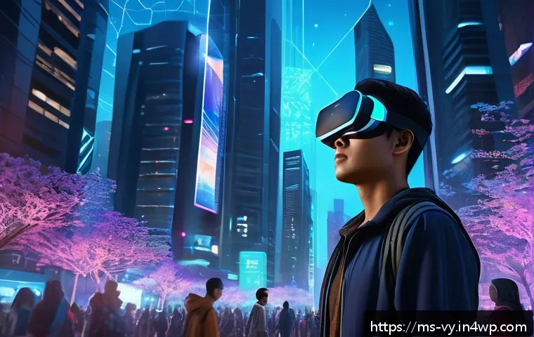 포스트휴머니즘 이론의 발전 과정 - A futuristic digital avatar standing confidently in a vibrant Malaysian urban setting at night, wear...