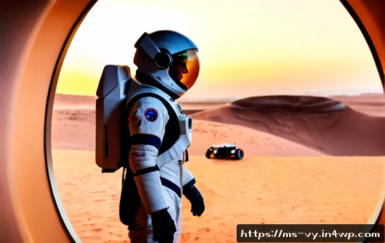 포스트휴머니즘과 우주 탐사 - Photorealistic cinematic scene of a Malaysian astronaut in a sleek non-branded spacesuit standing be...